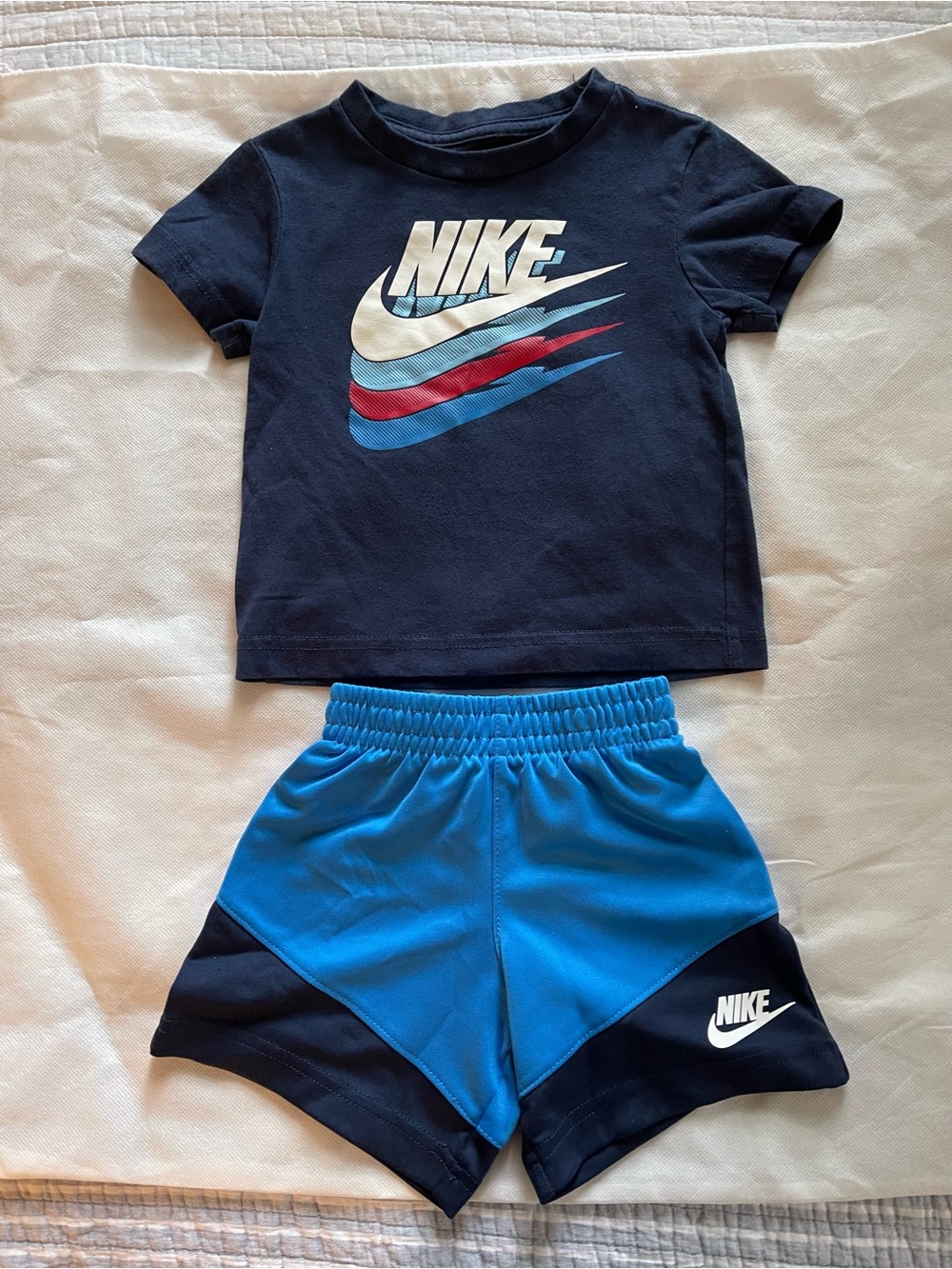 Nike Kids Navy and Blue Athletic Shorts and Shirt Set